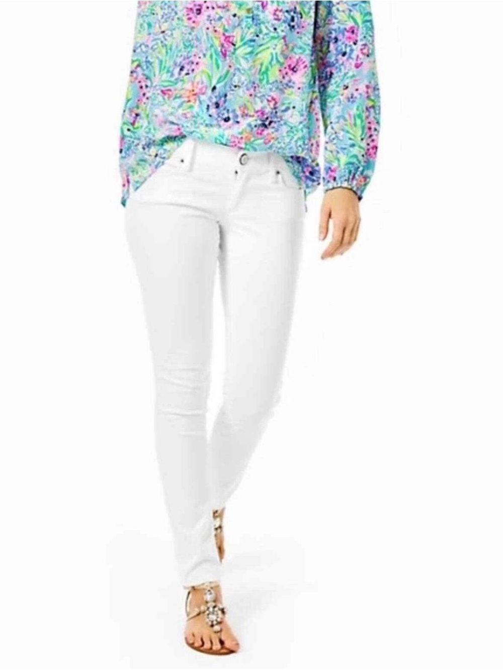 Lilly Pulitzer Worth Low Rise Skinny Cropped Jeans Off White Size 4 Stretch